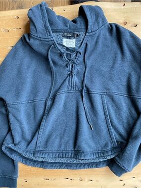 Prana Navy Lace-Up Sherpa Hooded Pullover